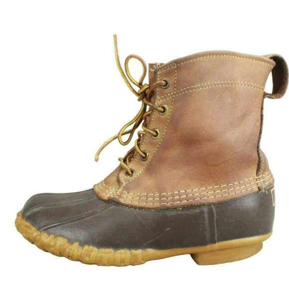 L.L. Bean Shoes - Vintage LL Bean Brown Leather Lace Up Unlined Ankle Duck Boots Size 6